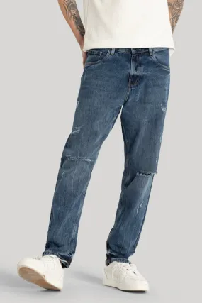 Stylish Blue Distressed Baggy Fit Jeans for a Cool Casual Look