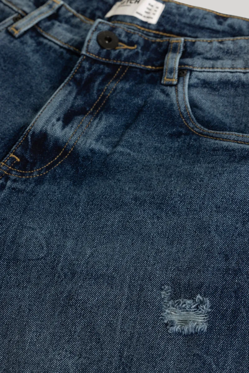 Stylish Blue Distressed Baggy Fit Jeans for a Cool Casual Look