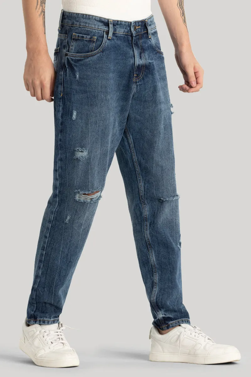 Stylish Blue Distressed Baggy Fit Jeans for a Cool Casual Look