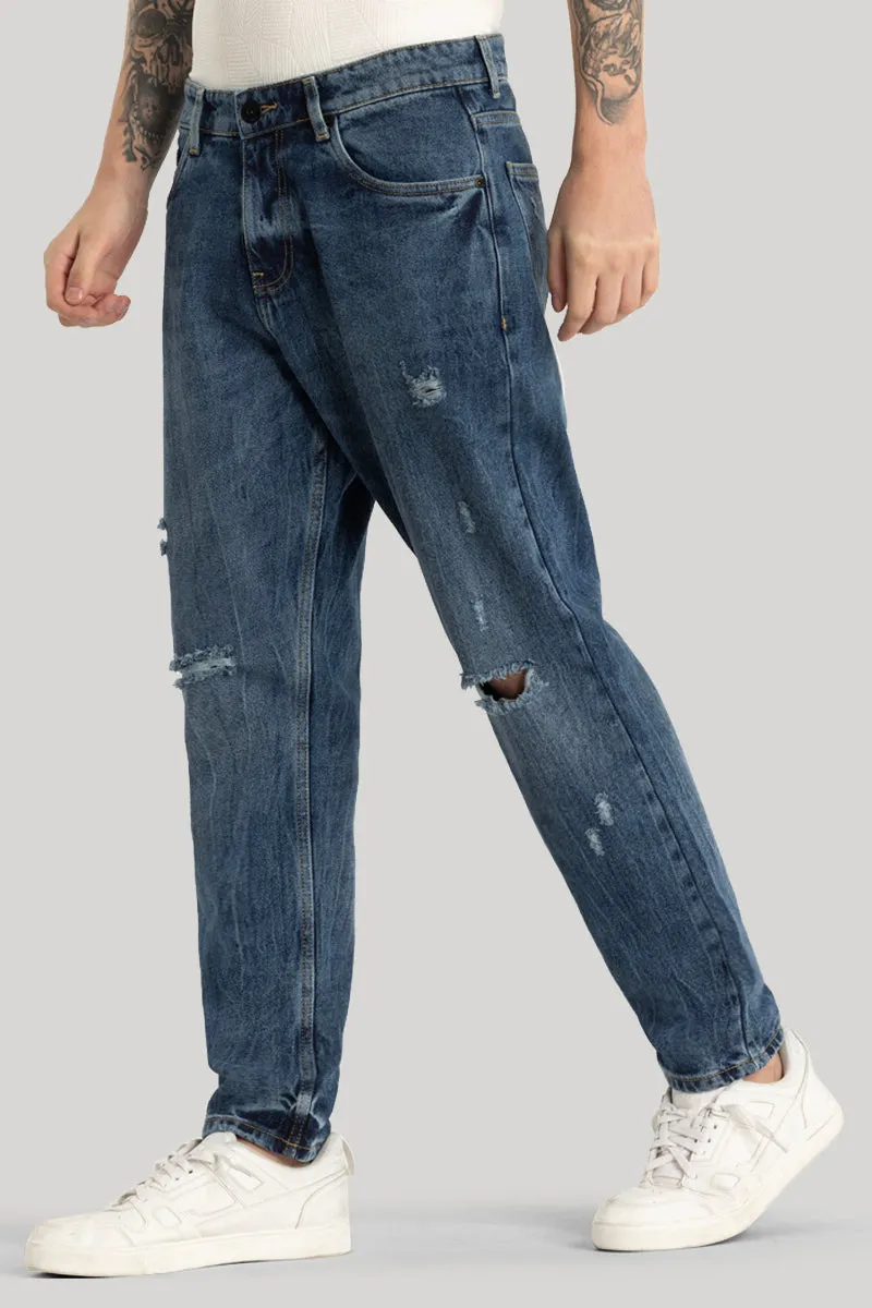 Stylish Blue Distressed Baggy Fit Jeans for a Cool Casual Look