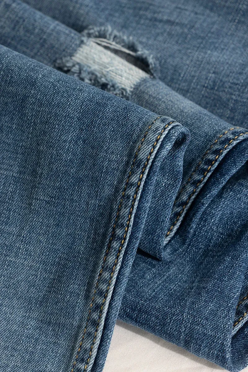 Stylish Blue Distressed Skinny Fit Jeans for a Trendy Casual Look