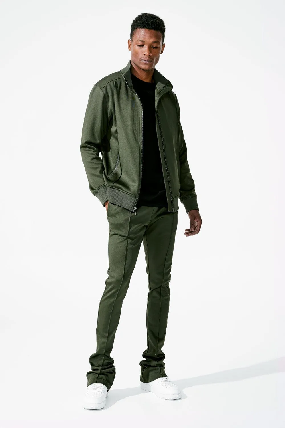 Calabria Olive Green Stacked Track Pants for Men - Stylish and Comfortable Athletic Trousers