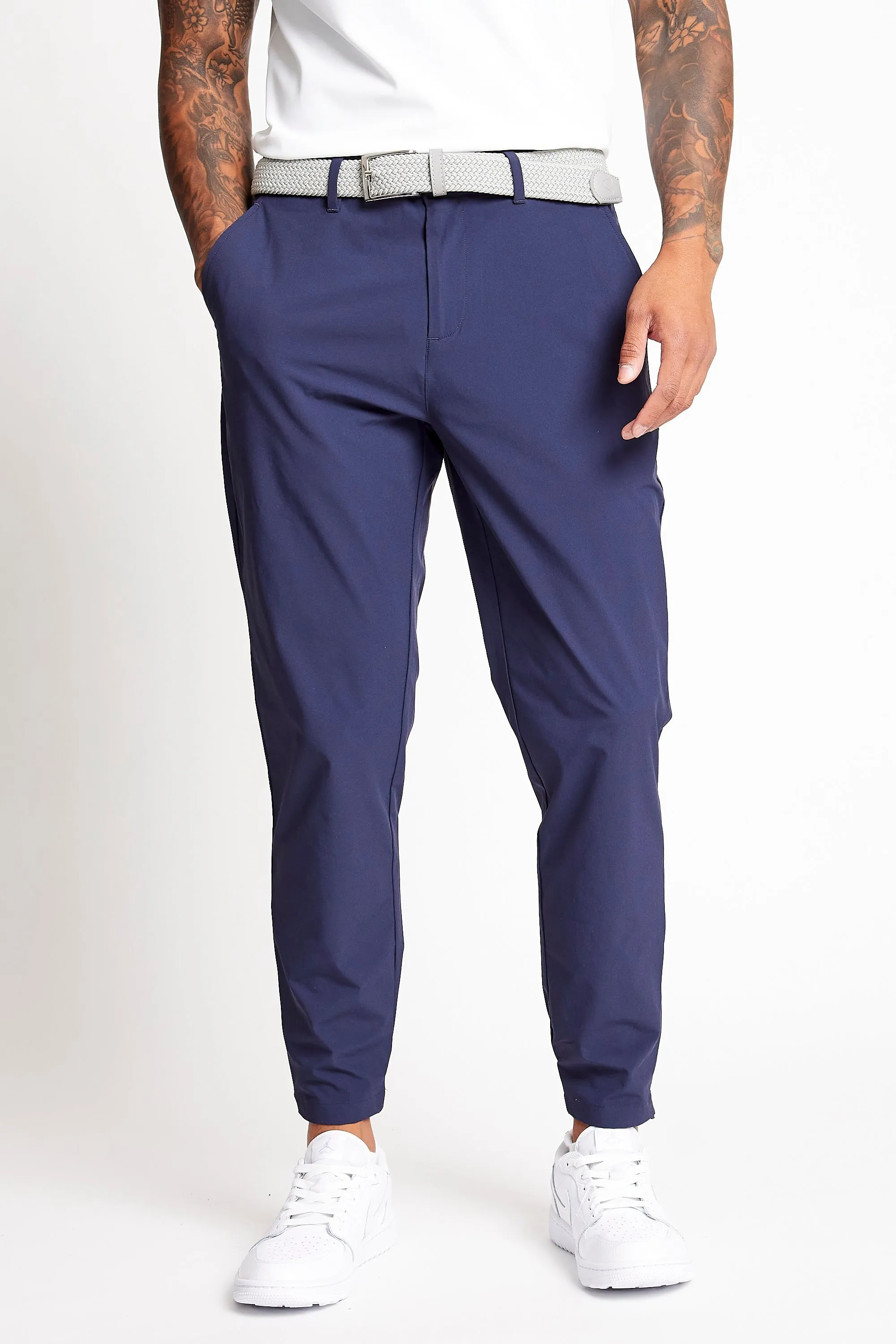 Navy Ace Dynamic Stretch Golf Trousers with Cropped Design
