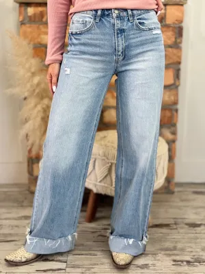 Cuffed Baggy Wide Leg Jeans