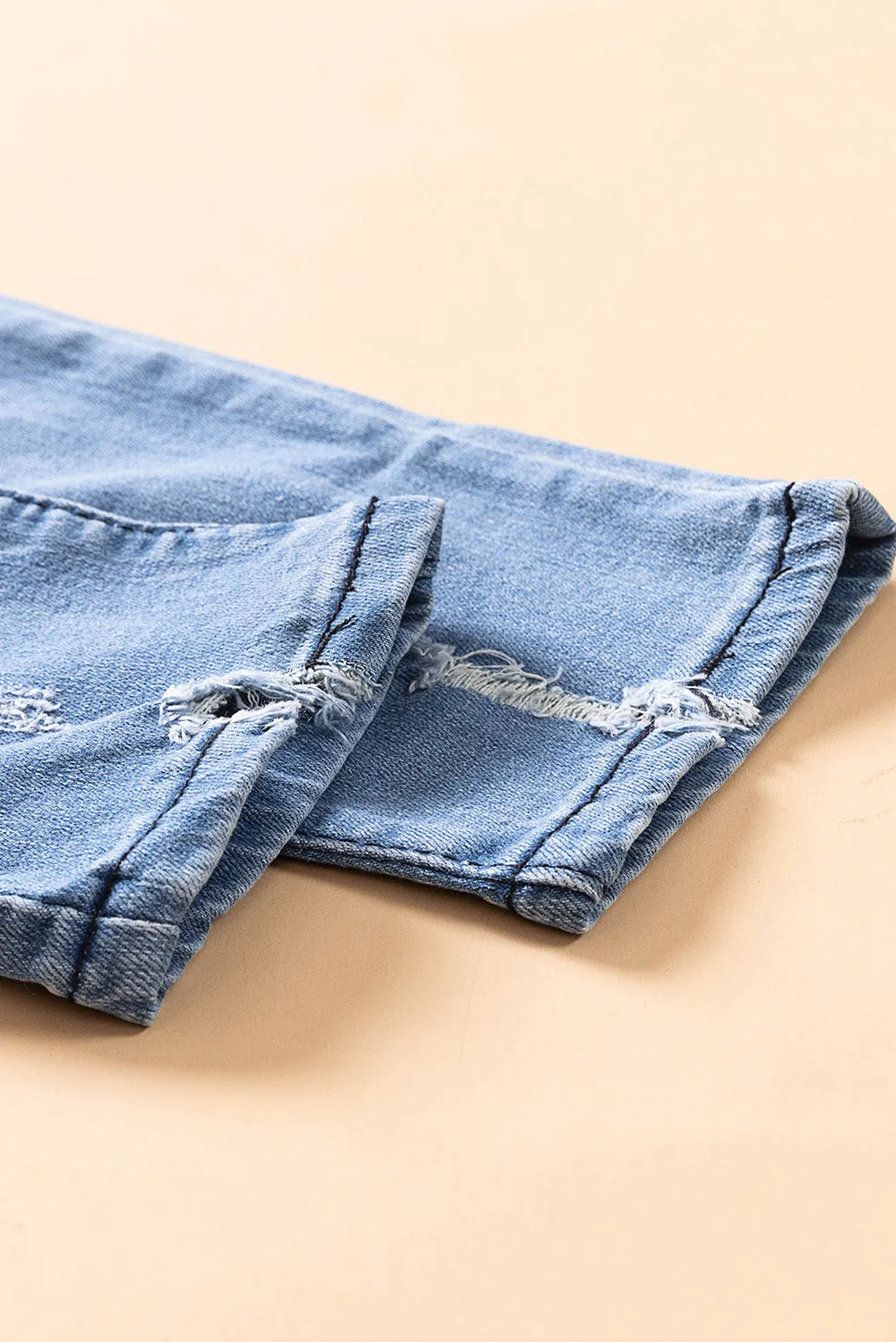 Distressed Ankle-Length Pocket Jeans