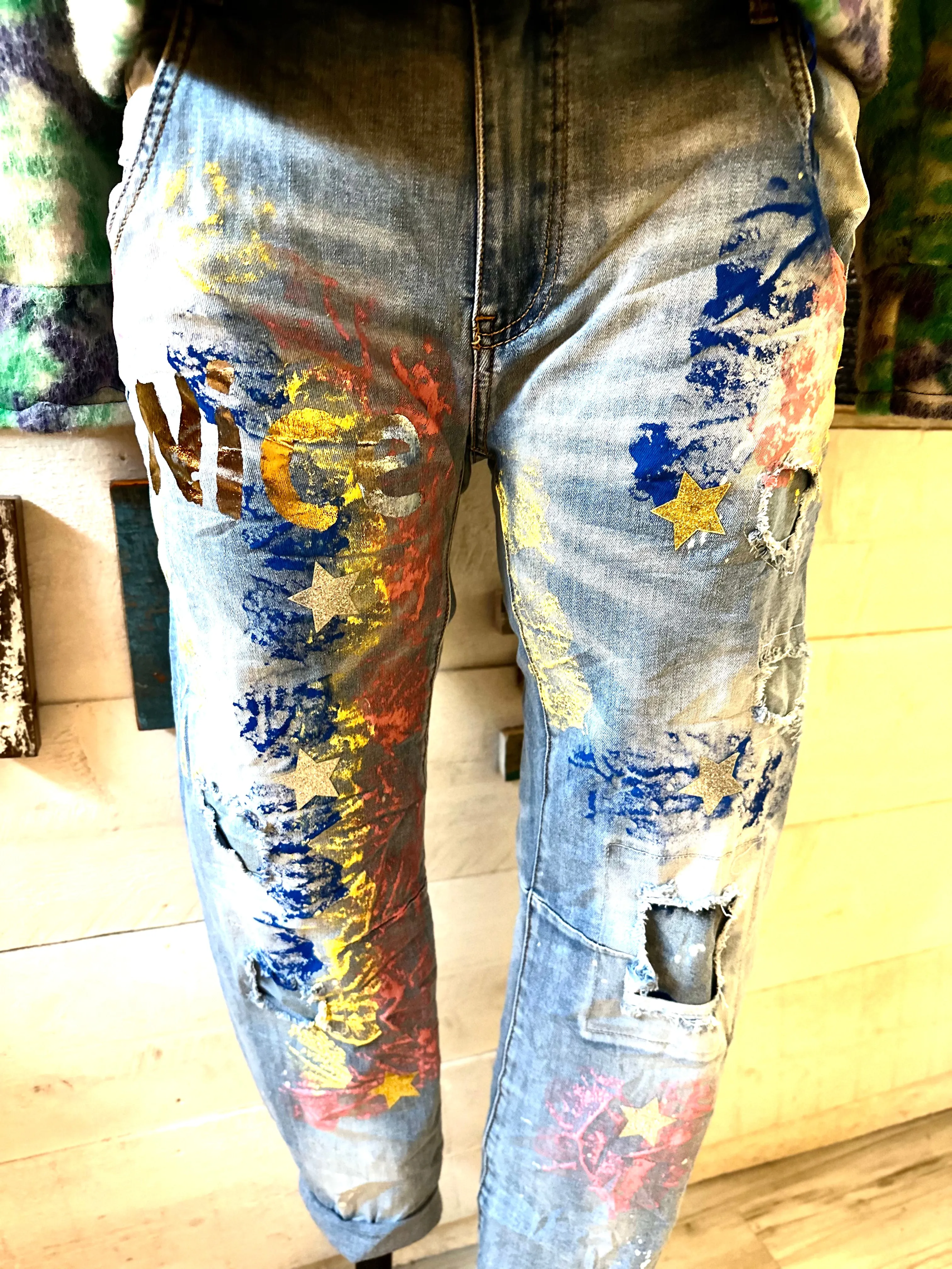 Jeans bunt bedruckt