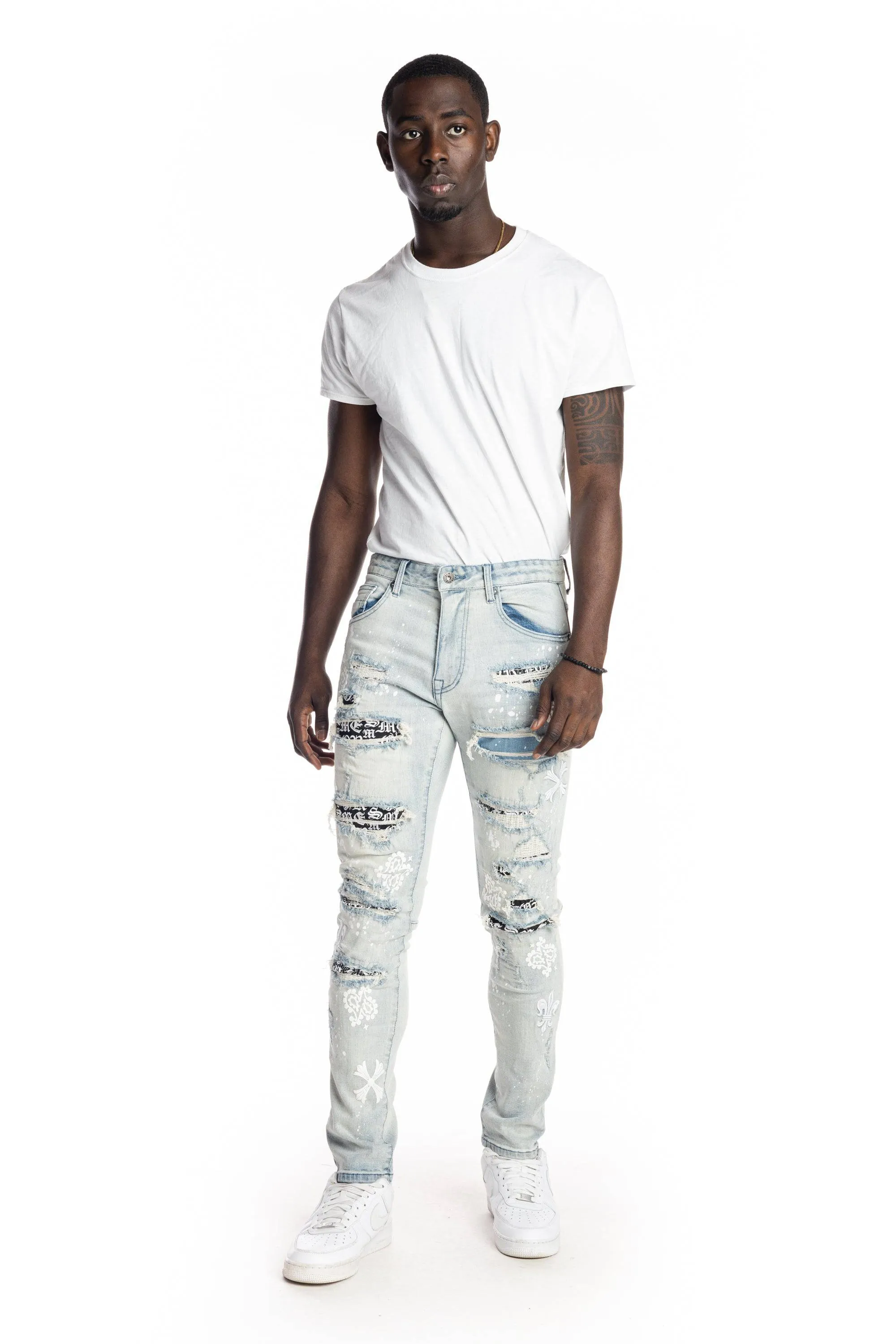 Rip And Repair Fashion Jeans - Hazy Blue