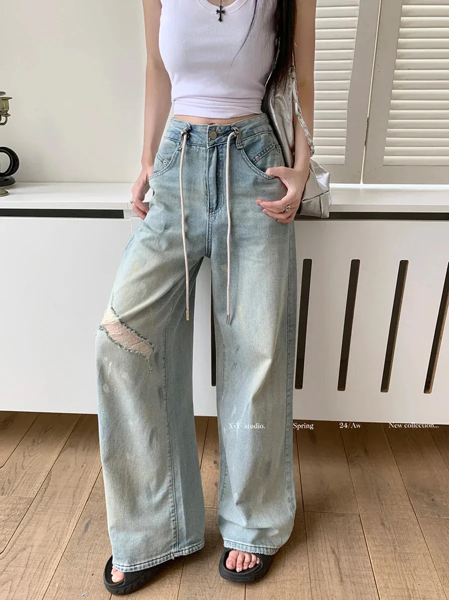 Streetwear Hip Hop Graffiti Ripped Loose Jeans