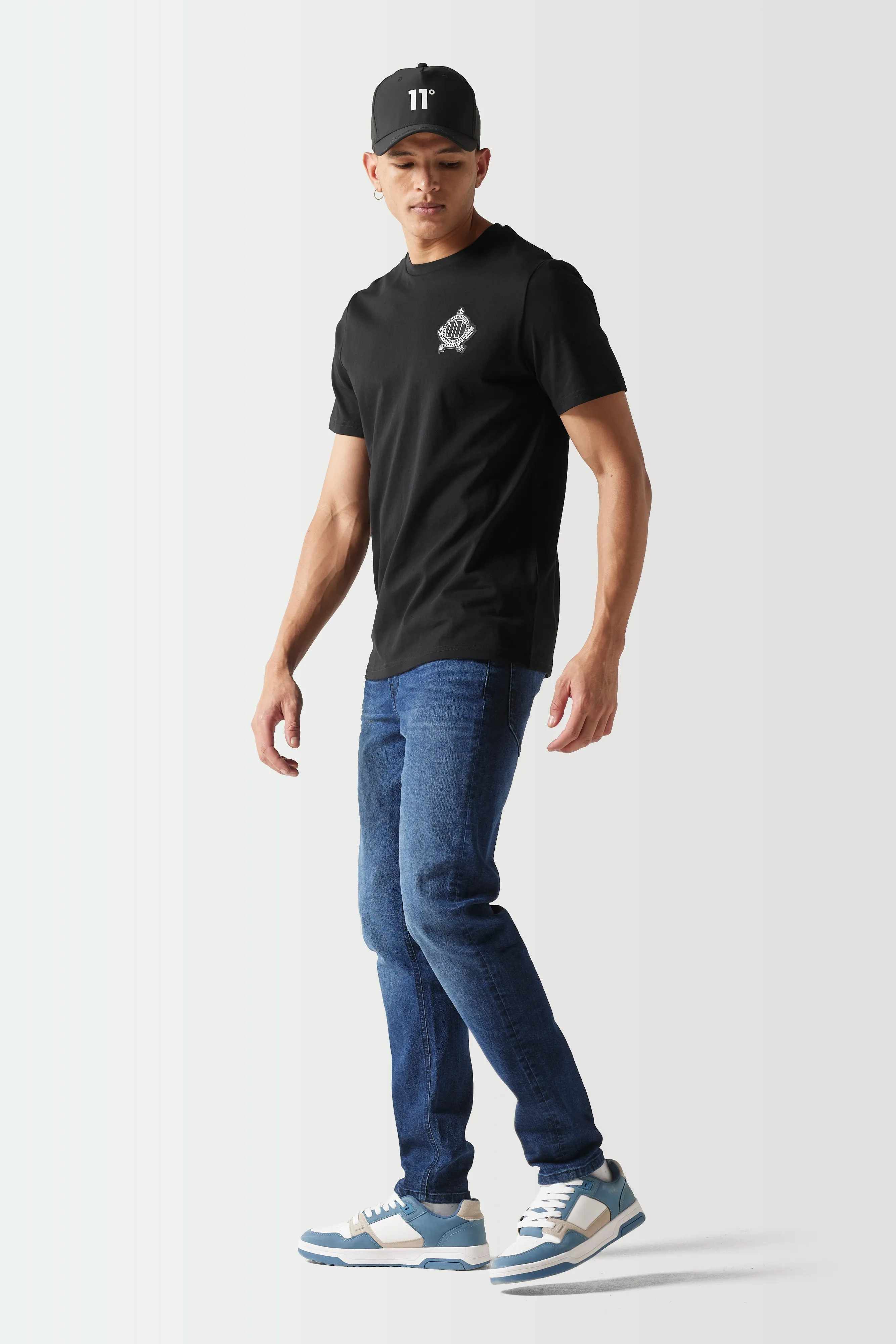 Optimized Title: Sustainable Blue Black Slim Tapered Jeans for Men - Eco-Friendly Fashion