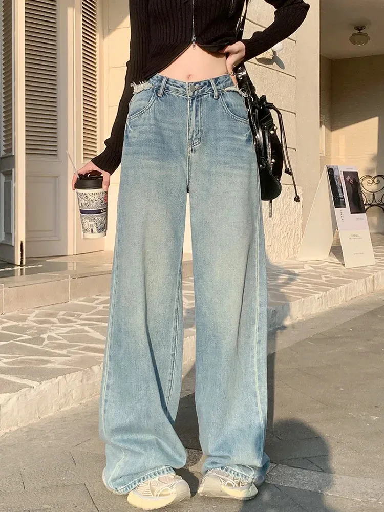 Vintage High Waist Ripped Streetwear Wide Leg Jeans