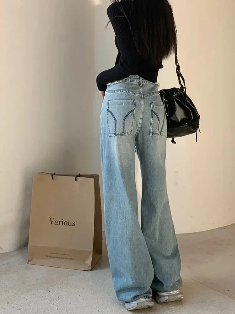 Vintage High Waist Ripped Streetwear Wide Leg Jeans