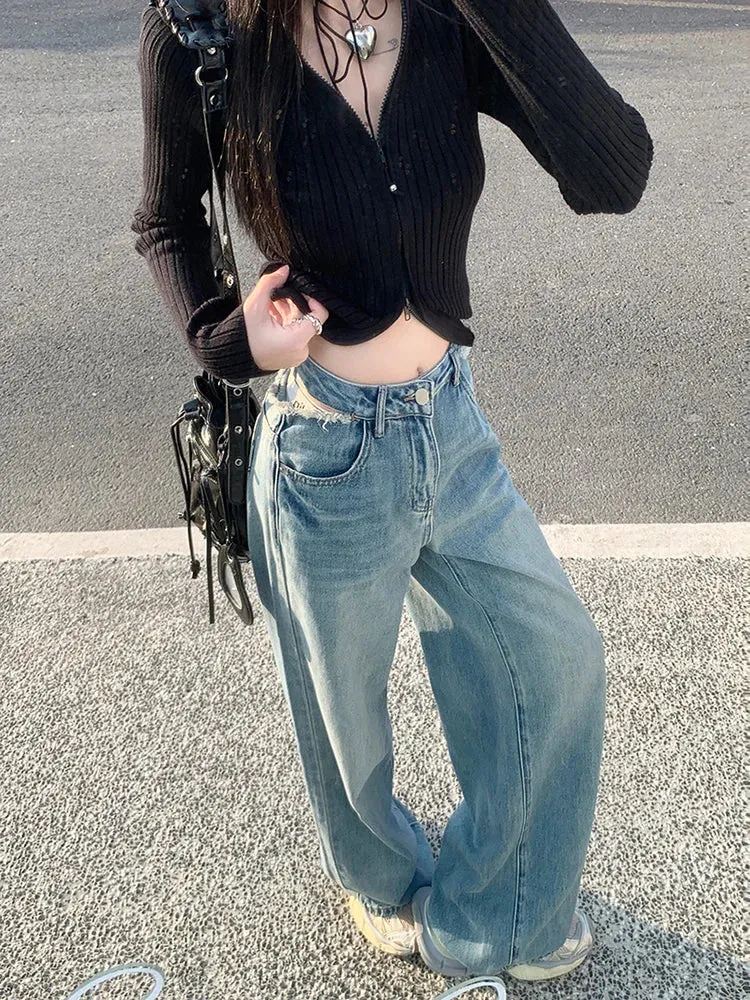 Vintage High Waist Ripped Streetwear Wide Leg Jeans