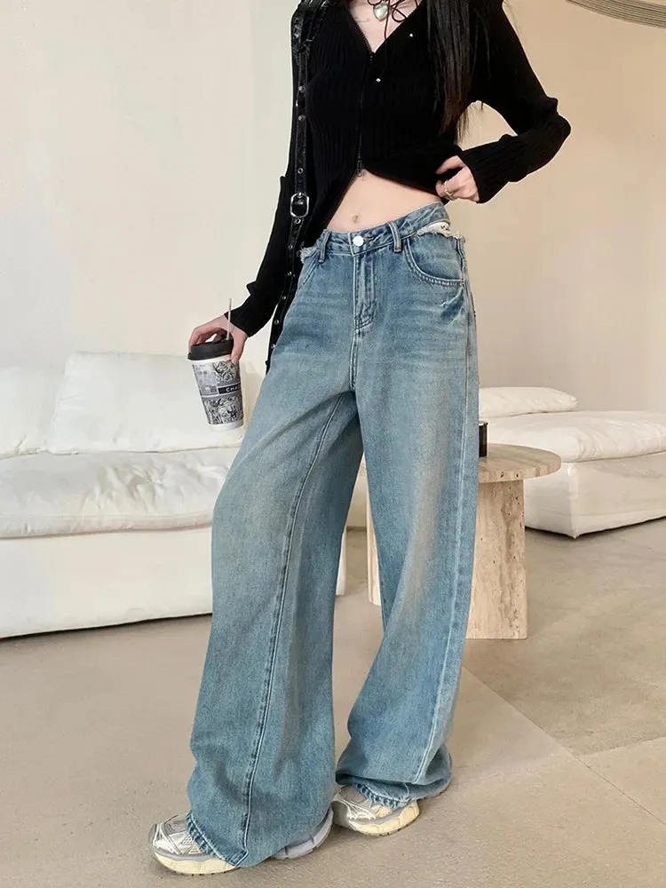 Vintage High Waist Ripped Streetwear Wide Leg Jeans
