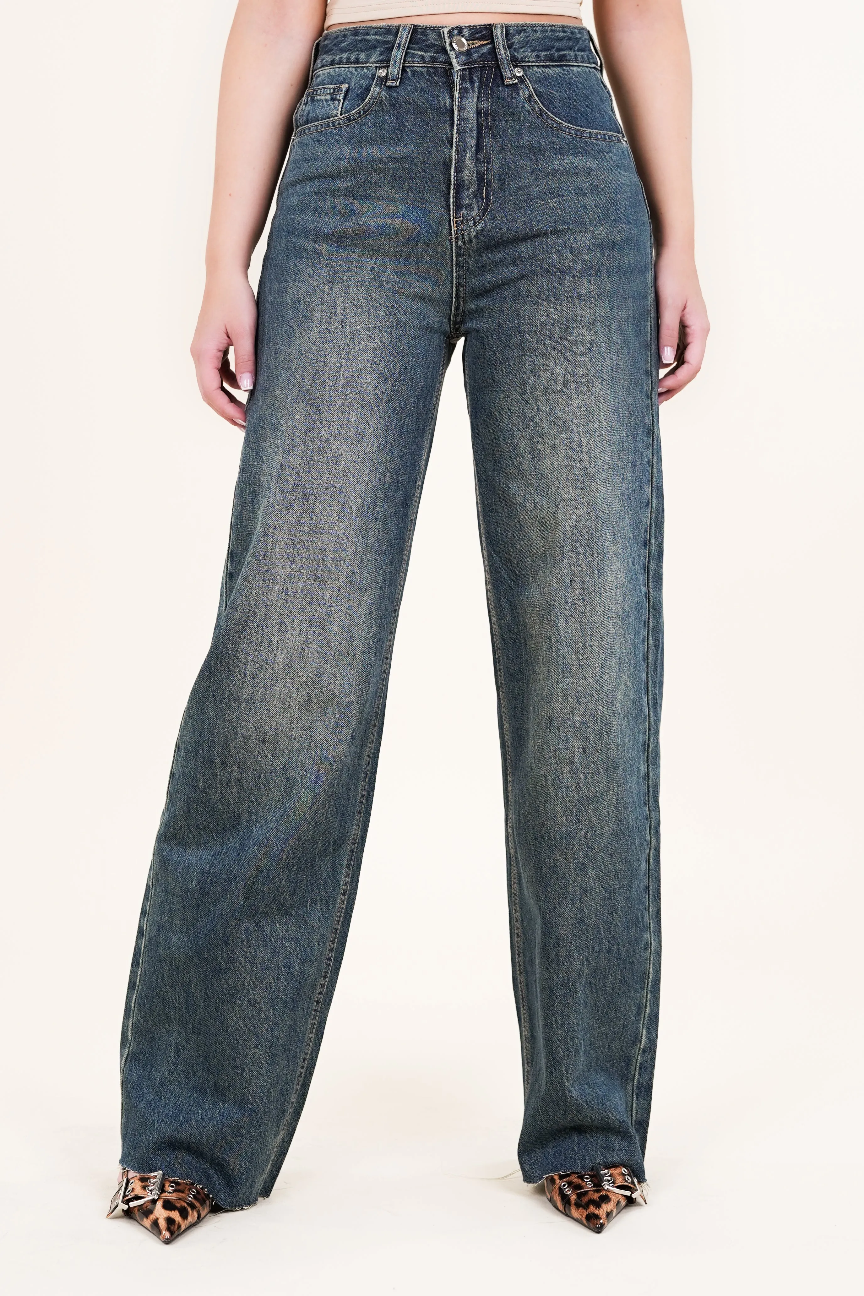 Wide leg jeans met vintage wash - Yuna