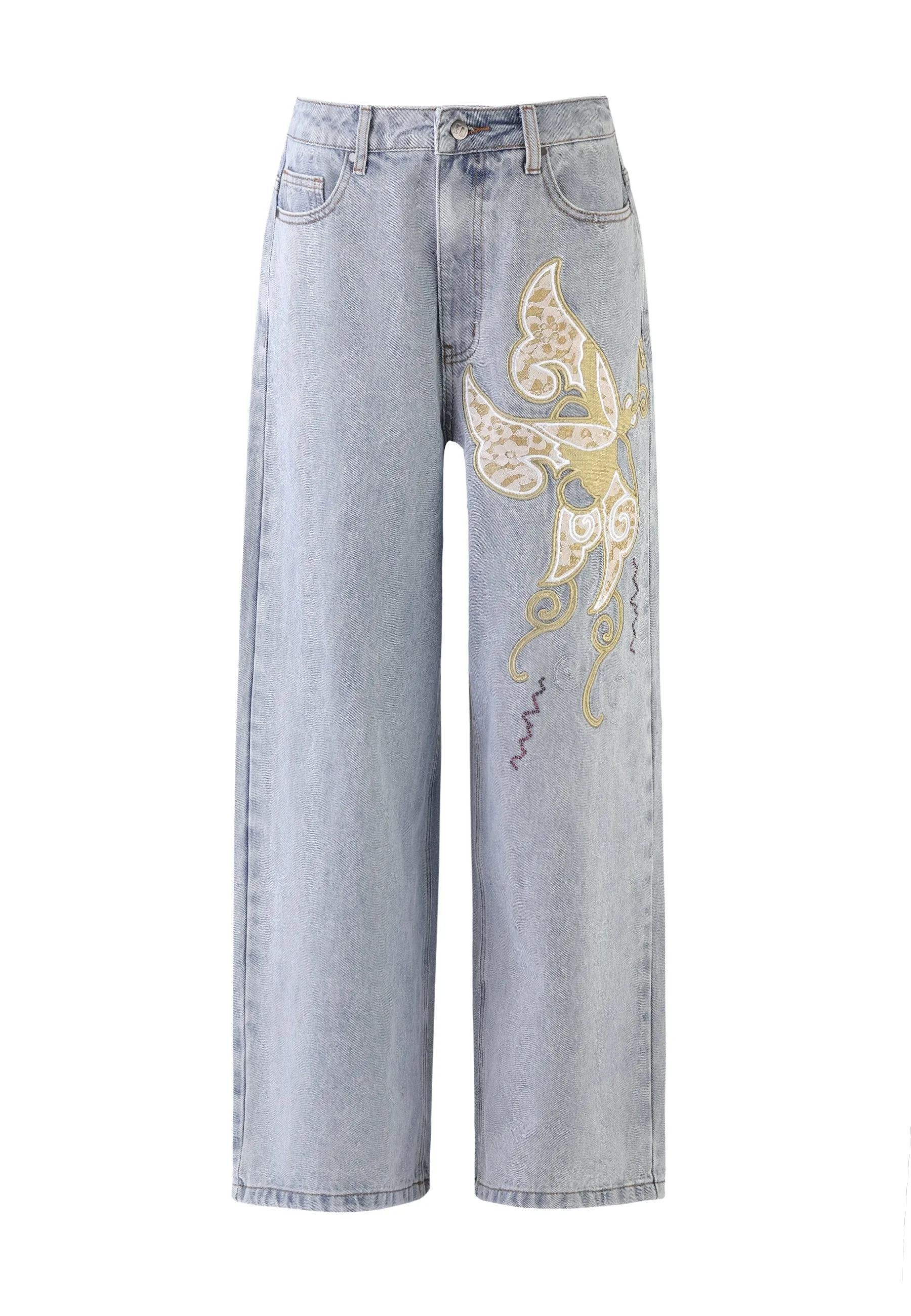 Antique Butterfly Womens Mid-Blue Extra Denim Jeans Trousers
