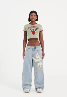 Antique Butterfly Womens Mid-Blue Extra Denim Jeans Trousers