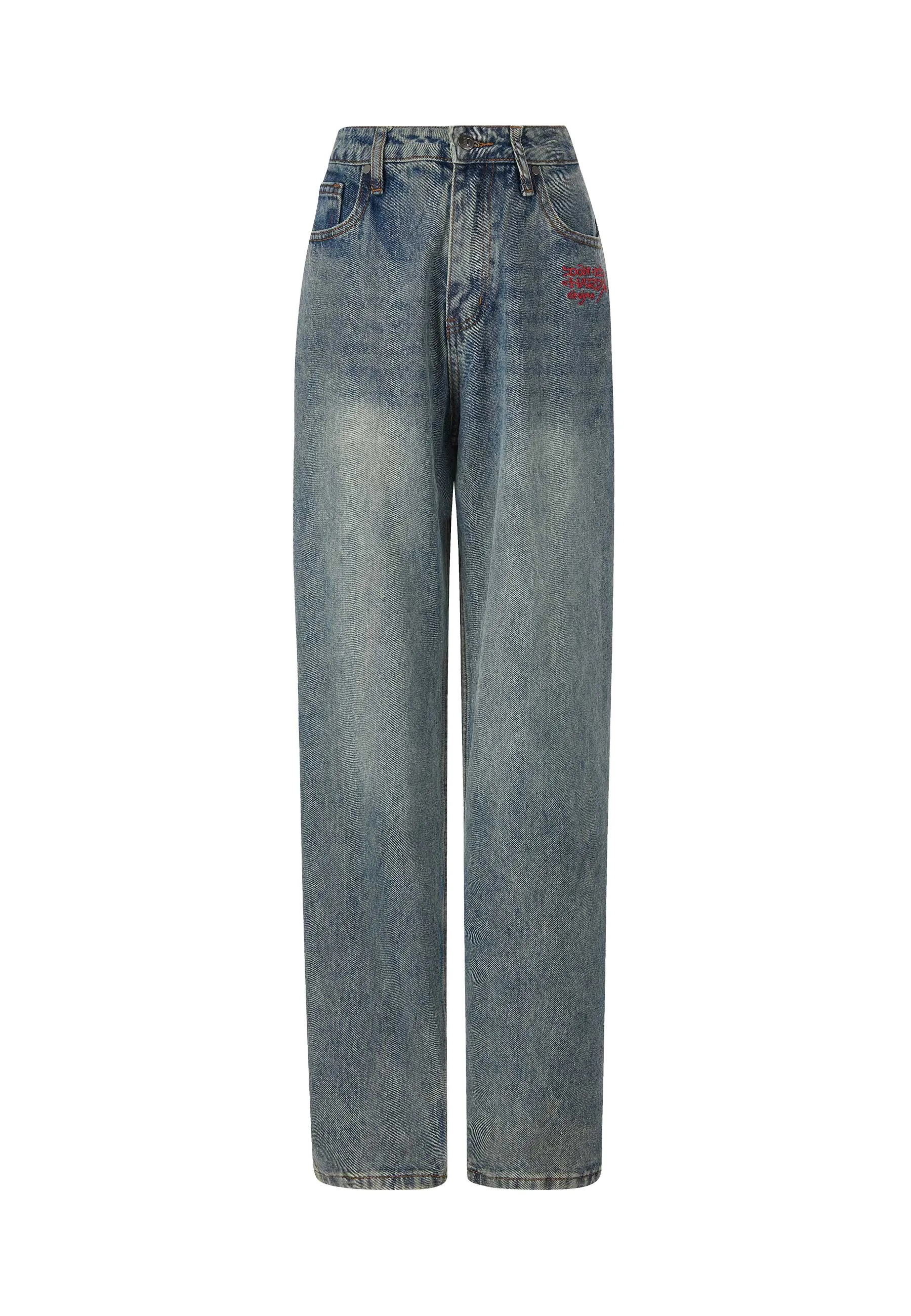 Womens Relaxed-Fit Denim Trousers - Blue - Casual One-Of-A-Kind Style
