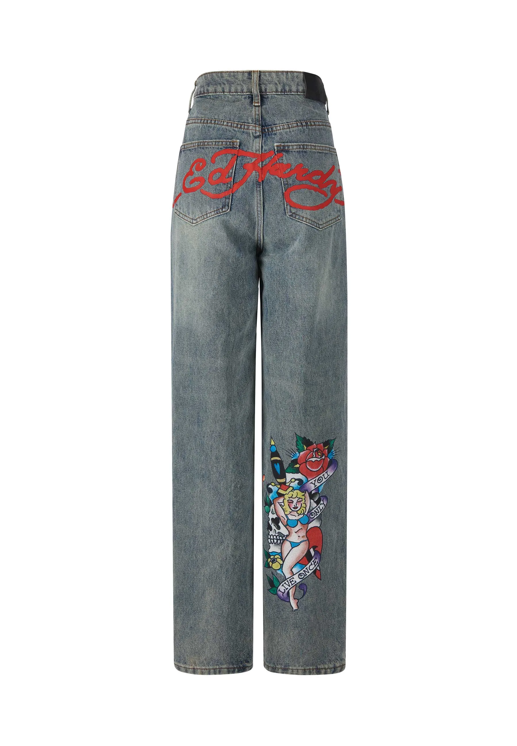 Womens Relaxed-Fit Denim Trousers - Blue - Casual One-Of-A-Kind Style